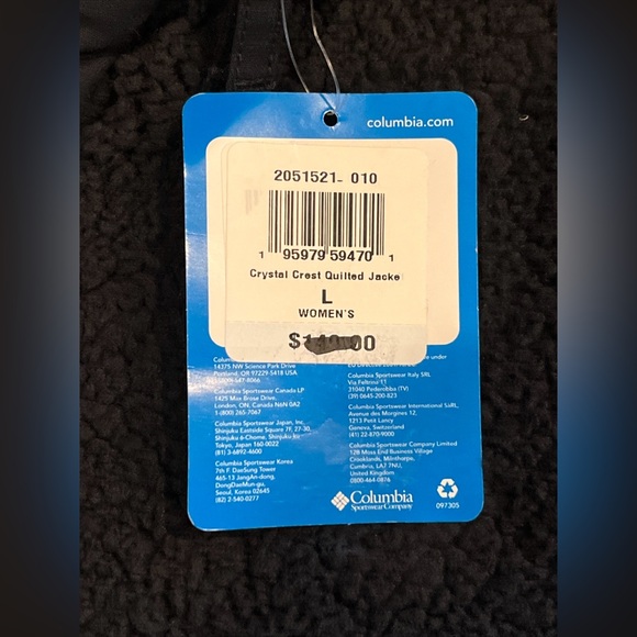 Womens Large Columbia Crystal Crest Quilted Jacket Black Hooded Sherpa Lined - Picture 15 of 16